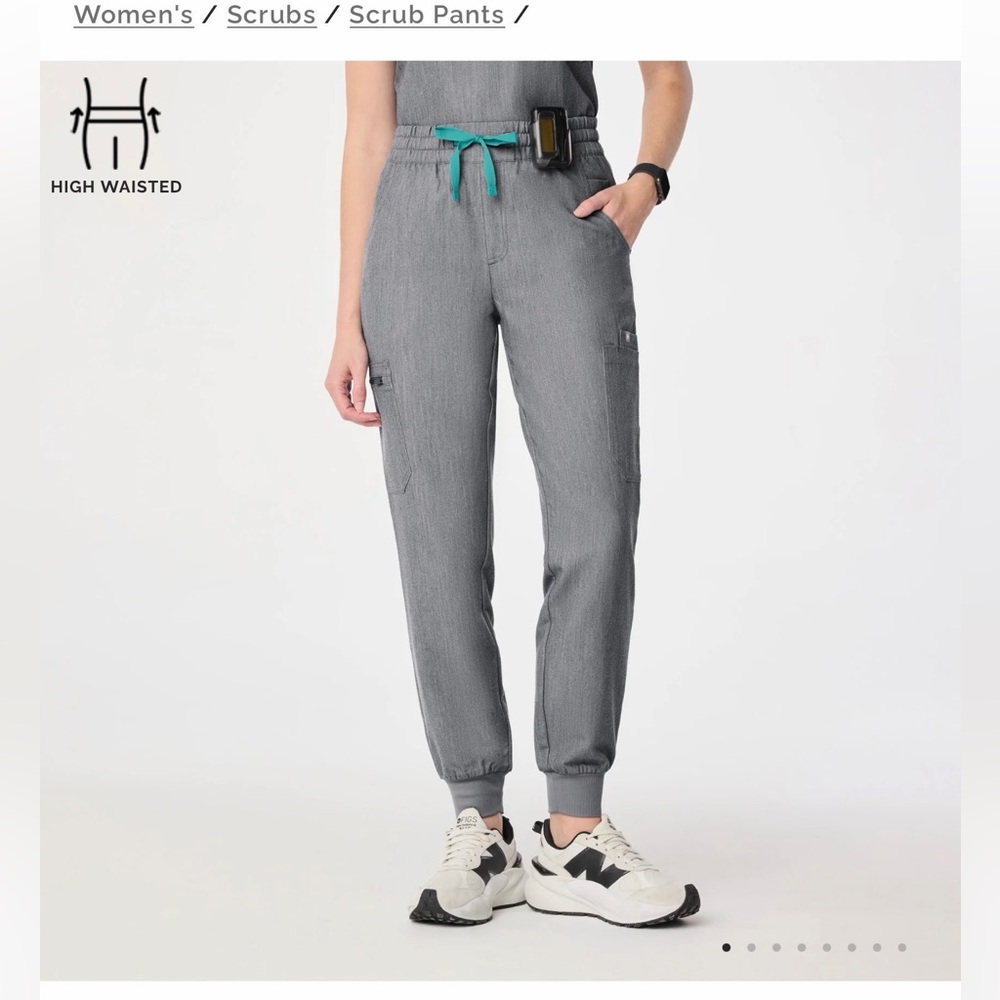 Figs Women's Gray High-Waist Jogger Scrub Pants with Teal Drawstring
